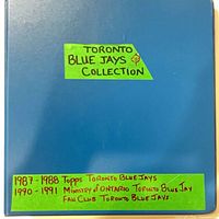 Blue binder front labeled 'Toronto Blue Jays Collection' specifying years and sets
