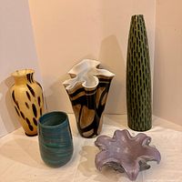 Group shot of all five art glass pieces
