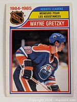 Front of 1984-85 O-Pee-Chee Gretzky Assist Leaders card