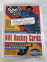 Front of plastic case showing 1998/99 UD Choice NHL Hockey Cards label