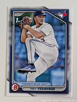 Front view of 2024 Topps Bowman Trey Yesavage rookie card