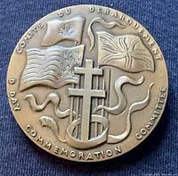 Obverse showing flags, Cross of Lorraine and surrounding text