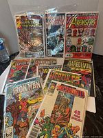 Group shot showing all bagged comics standing and fanned out