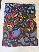 Full view of colourful abstract acrylic painting on textured paper