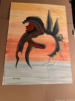 Full view of unframed painting on paper showing entire composition and colors