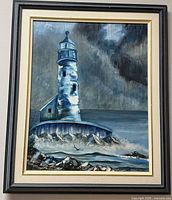 Framed lighthouse oil painting full view