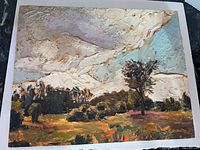 Full view of signed Michael Goodwin impasto landscape painting on wood panel