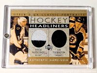 Front view of Upper Deck dual jersey card in case