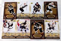 Seven of the eight Sidney Crosby Upper Deck cards laid out face-up