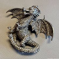 front view of marcasite dragon brooch