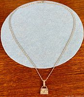 Full view of sterling chain with purse pendant laid flat