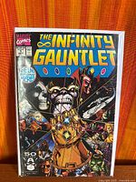 Front cover view of bagged The Infinity Gauntlet #1 comic