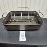 Front view of Calphalon roasting pan with rack