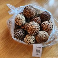 Group of decorative spheres in plastic bag