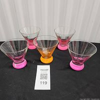 Front view of all five glasses showing base colors