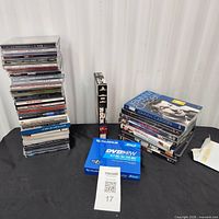 Overview of CDs, VHS, DVDs and blank disc pack