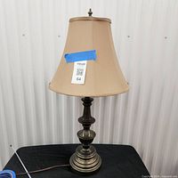 Full view of Stiffel brass lamp with shade
