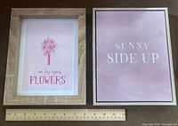 Front view of both pink framed canvas prints next to ruler