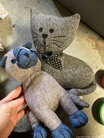 Cat and dog fabric door stops in blue-grey tweed fabric