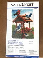 Front of sealed Wonderart latch hook kit box showing design and dimensions
