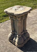 Front angle of pedestal showing form and wear