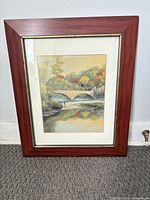 Front view showing framed bridge print
