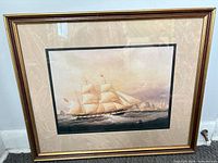 Front view of framed ships print showing artwork, mats and frame