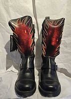 Front view of both boots showing flame panels and overall condition