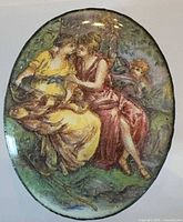 Front view of enamel brooch showing full painted scene