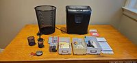 Full lot showing shredder, wastebasket, desk organizers, accessories