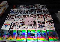 Overview of all 1991 and 1993 McDonald’s hockey cards laid out