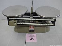 Front view showing both pans, beam scale and base