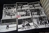 All nine photographs laid out to show fronts with hockey action