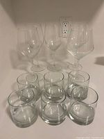 Group of 4 wine glasses and 6 whiskey tumblers