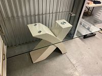 Full view glass coffee table in storage setting