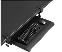 Stock image showing installed BONTEC clamp-on keyboard tray with keyboard and mouse