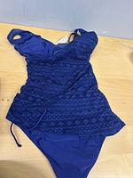 Full view of front of blue Cupshe one-piece swimsuit