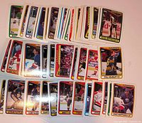 Spread of ~90 1989-90 Topps hockey cards showing fronts with players from various NHL teams
