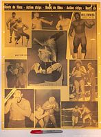 Side one of folded poster showing multiple wrestler photographs and title blocks