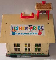 Top view of closed schoolhouse showing decal and roof details