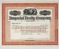 Full view of the unissued Imperial Realty Company Limited stock certificate showing border, vignette, and blank fields