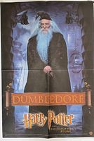 Front view of folded promotional poster featuring Dumbledore and Harry Potter logo
