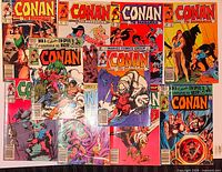 All 10 Conan the Barbarian comic book covers laid out for view