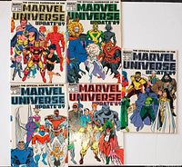Front covers of all five Marvel Universe Update ’89 comic issues in bags with boards