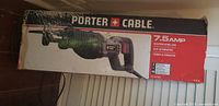 Box of Porter-Cable reciprocating saw showing model and amp rating