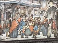Full framed view of signed 3-D Christmas Carolers relief