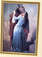 Close view of print image depicting The Kiss by Francesco Hayez