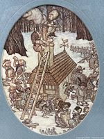 Close-up of print showing illustration details