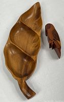 Leaf-shaped three-section monkey pod bowl and parrot puzzle box overview