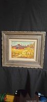Framed barn landscape oil painting front view